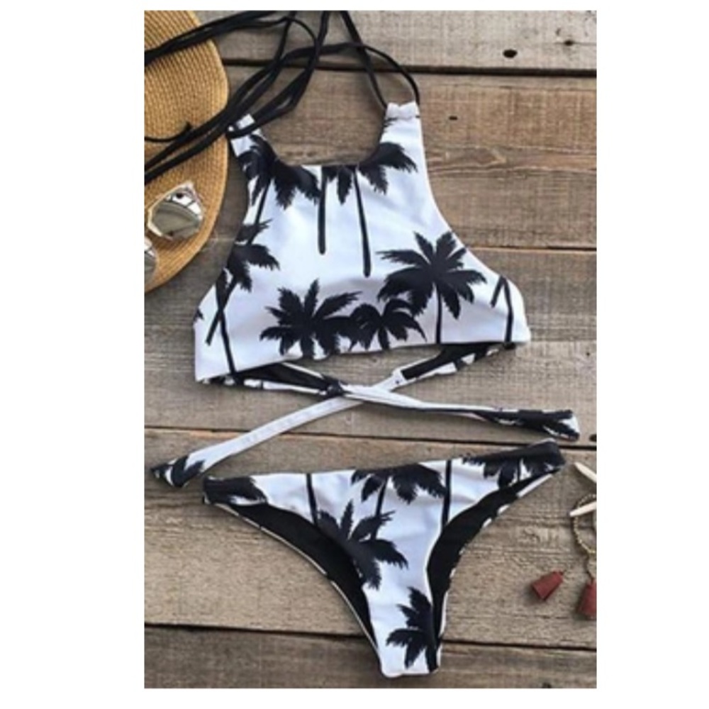 Cupshe Tropical Black Coconut Palm Bikini Set